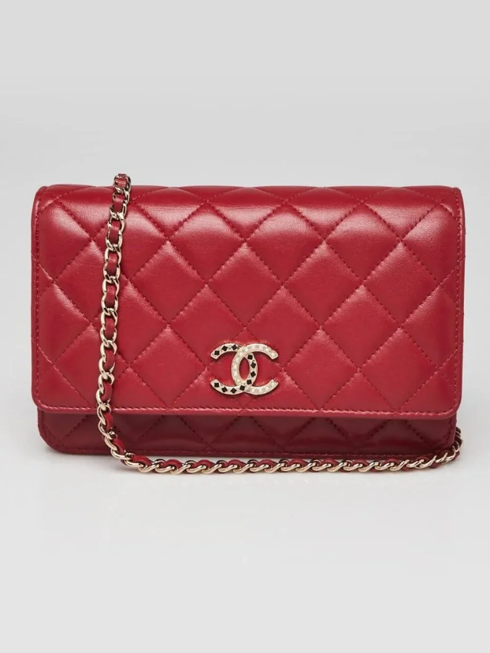 Chanel Dark Red Quilted Lambskin Leather CC WOC Clutch Bag